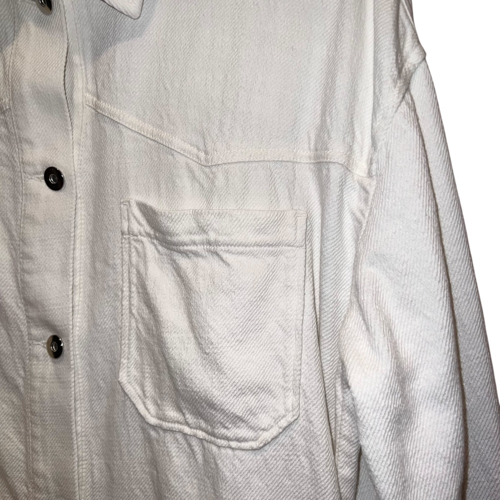 Zara Oversized White Denim Jacket Womens S Frayed Hem Button Down Shacket - Picture 3 of 11